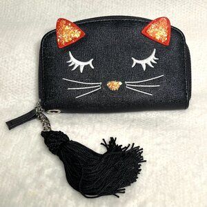 Black Mini Kitty Glitter trimmed wallet
